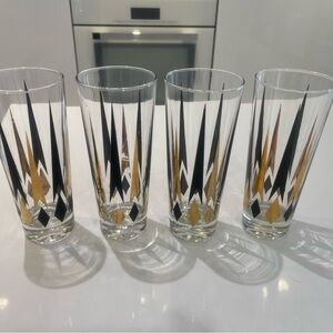 Vintage Anchor Hocking Golden Peaks Atomic Cocktail Tall Drink Glasses set of 4